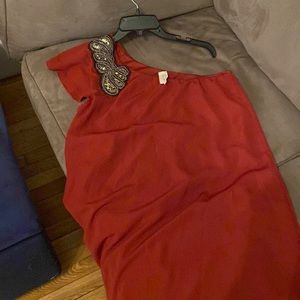 One shoulder red dress